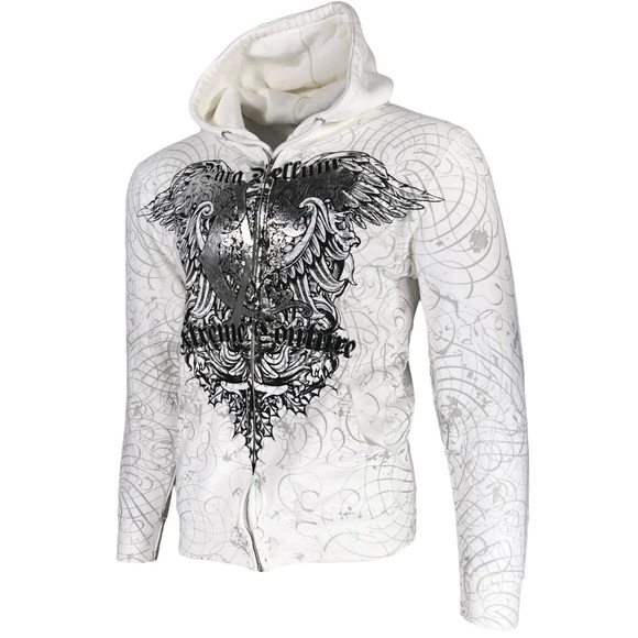 Xtreme Couture by Affliction Men's Zip Up Sweatshirt Hoodie Cast Iron Wings Bike - Picture 8 of 15